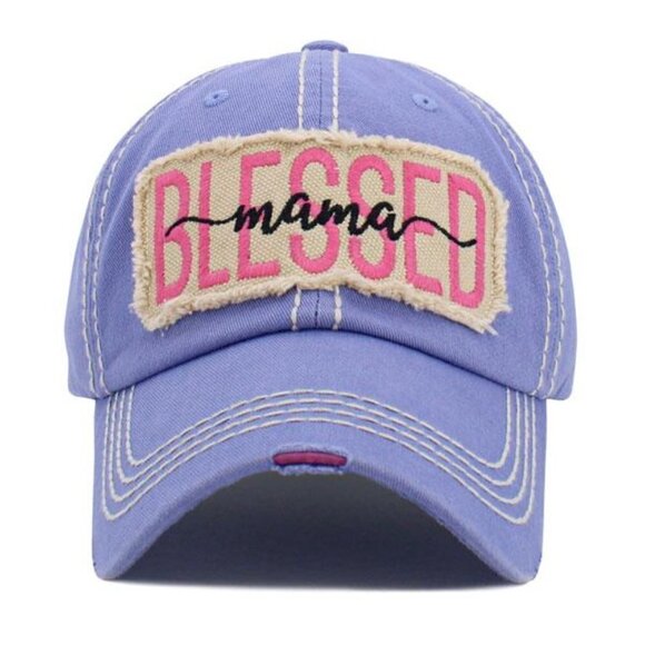 Womens BLESSED Mama Pink Vintage Ballcap Baseball Cap Hat in Distressed Purple - Picture 1 of 2